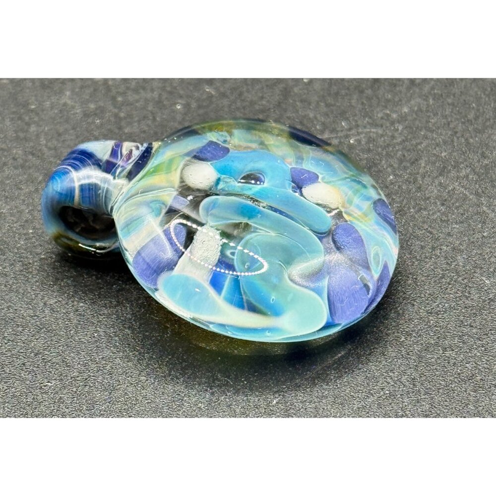 Lampwork Art Glass Round Initials WP Multicolor Blue Round Pendant